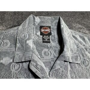 Harley Davidson Tori Richard Motorcycle Mens M‎ 100% Silk Collared Shirt Gray